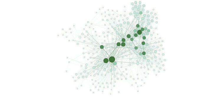 ​​​​Influcencers: the larger the nodes, the more often the person was mentioned by other alumni from the program.